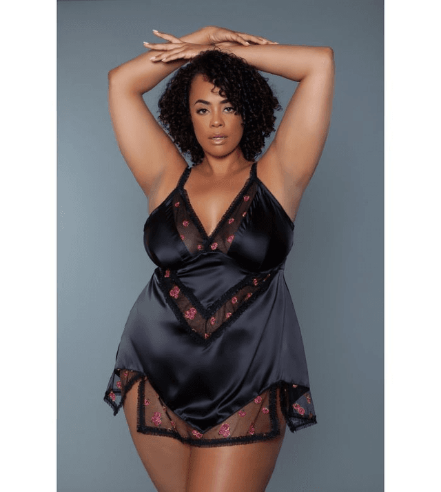 Nuisette noire brodée